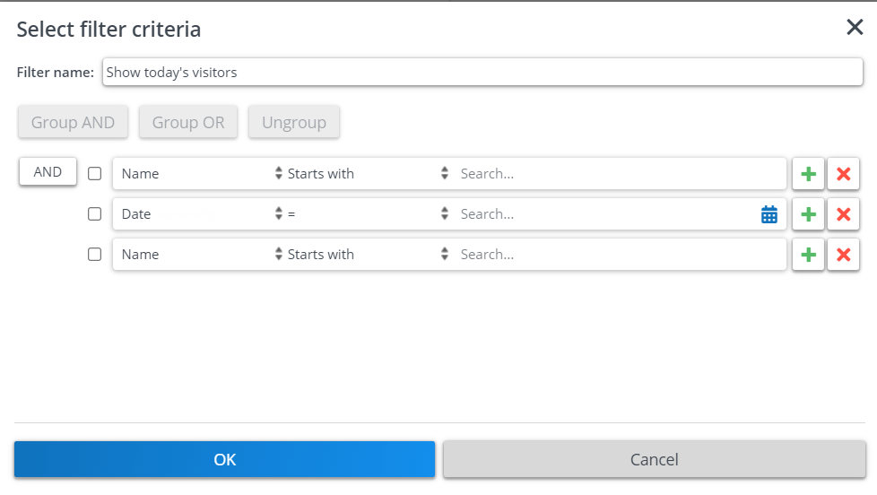 Screen capture of the Select filter criteria that demonstrates the date and time frequency