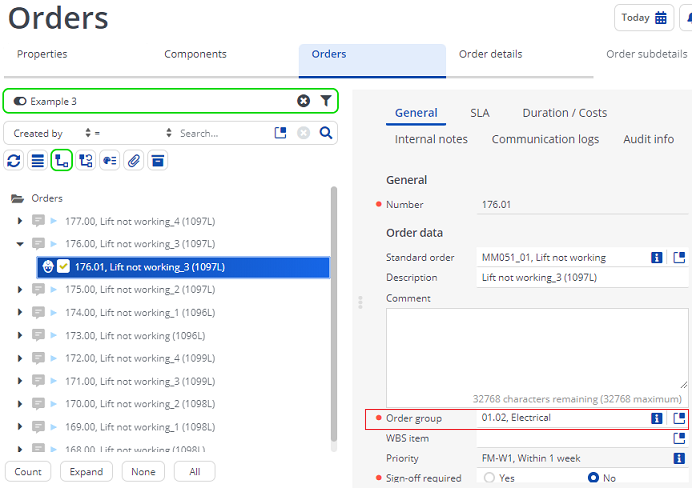 Screen capture displaying orders with applied filter-example 3