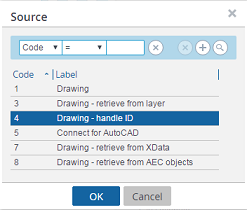 screen capture displaying source pop-up with highlighted Drawing - handle ID option